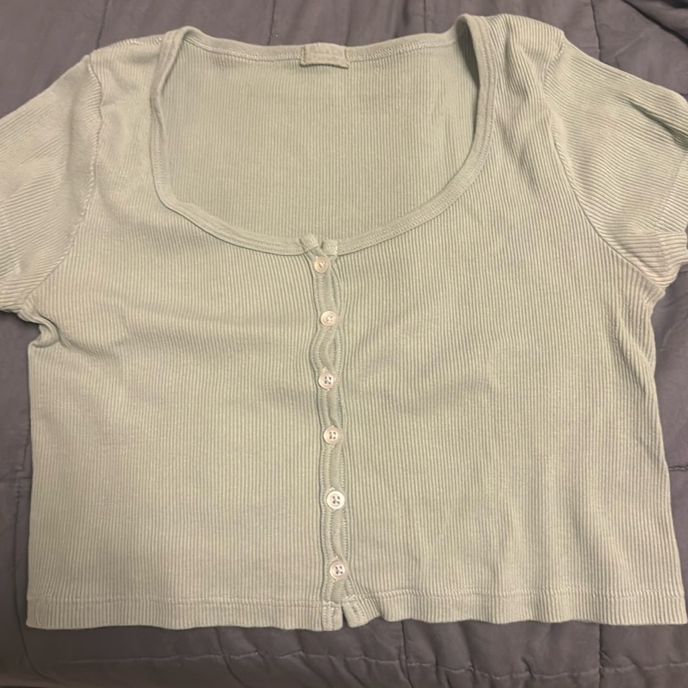forever 21 Green Button Up Low Cut Crop Top Grunge
